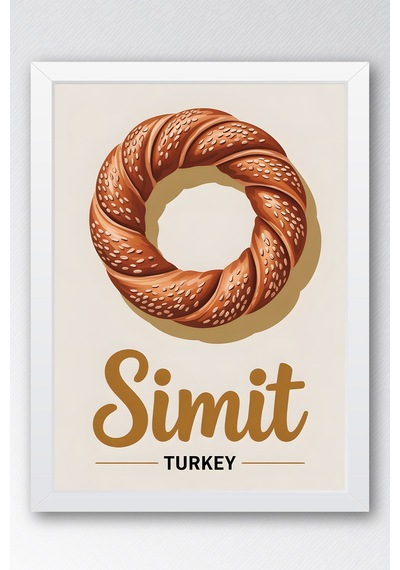Simit Tablo - Retro Mutfak Dekoru - Geleneksel Türk Lezzetleri Serisi - Çerçeveli Mutfak Posteri Beyaz