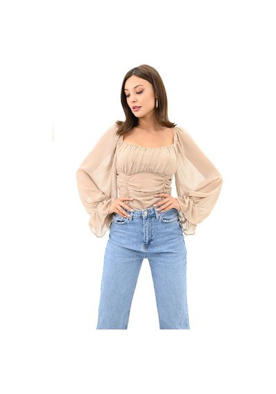 Koza Butik Kadın Şifon Crop Bluz 1734-24 001