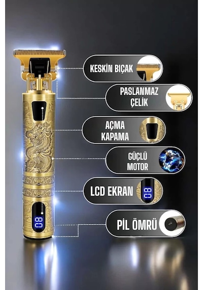 Tıraş Makinesi Şarjlı Profesyonel Saç Kesme Makinesi Gold Çizik Tıraş Diğer