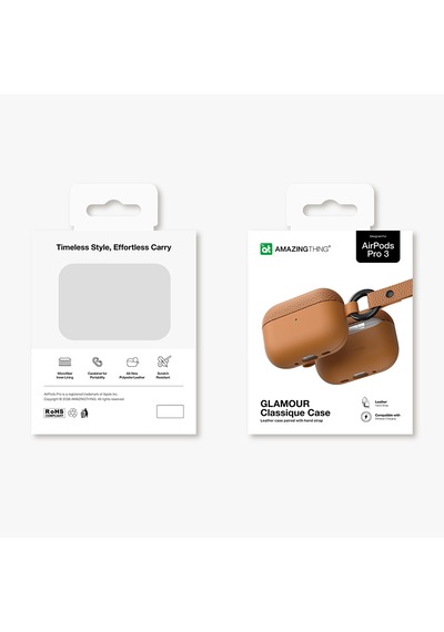 Apple Uyumlu AirPods Pro 3 Amazingthing Glamour Classique Serisi Deri Tasarımlı Kapak Kahverengi Kahverengi