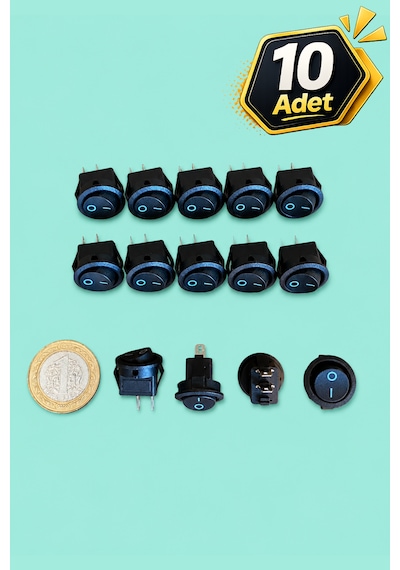 Yuvarlak Mini Anahtar 10 Adet 2 Pin 15 Mm Aç Kapa On-off Işıksız Switch Mini Buton Kcd11 Siyah 3a/250v/ac