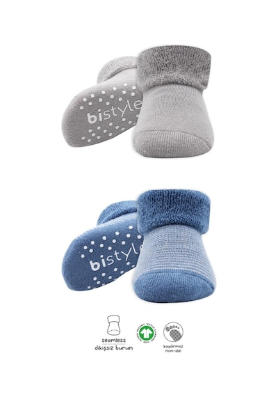 Akıllı Bayi 2'li Çemberli Kaymaz Havlu Soket Çorap 10503 İndigo Gri renkli