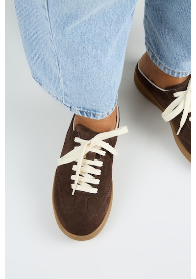 Manijero Krahe Barbella Kadın Hakiki Deri Bağcıklı Sabo Kahve Sneakers