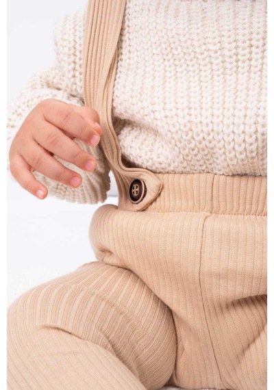 Bebicix Triko Kazak Oversize Esnek Salopet Bereli Unisex Bebek Takım Bej