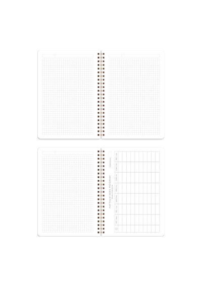 A5 Spiralli Karton Kapak 4'lü Set Kareli Okul Defteri 80 Yaprak - Ders Programlı Pembe Kurdele Kalp