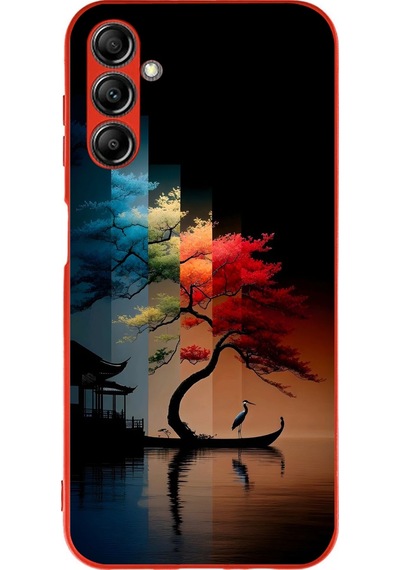 Samsung Galaxy A14 Uyumlu Dört Mevsim Ağaç Baskılı Silikon Kılıf Renkli