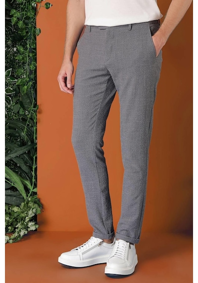 Efor Comfort Fit Beli Lastikli Pötikareli Casual Füme Pantolon P 1149 Füme