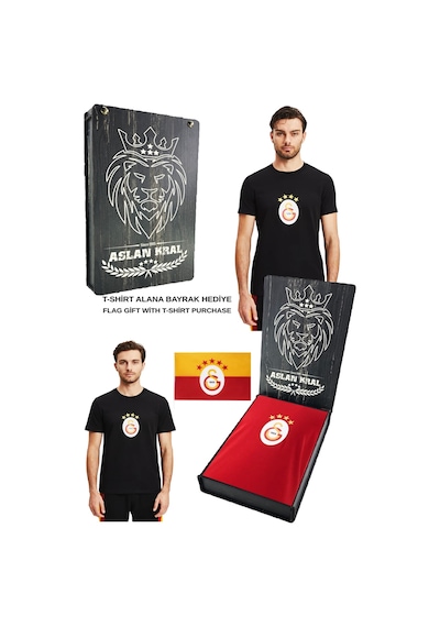 Gsstore Galatasaray Lisanslı Armalı T-shirt Bayrak Ve Lazer Kutu Hediyeli 03-siyah