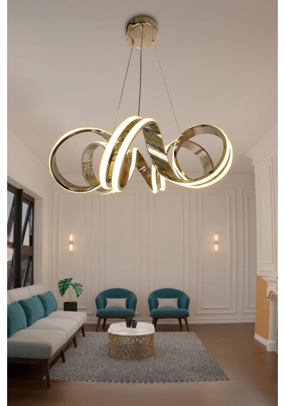 Çift Yönlü Kıvrım Salon & Oturma Odası Avizesi - 3 Renk Kumandalı - Gold Gold