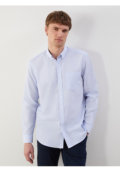 Lcwaıkıkı Classic Mavi Regular Fit Uzun Kollu Çizgili Poplin Erkek Gömlek