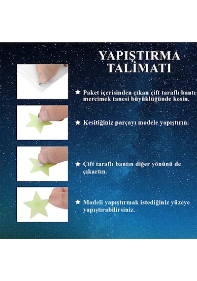 Mucit Home Güneş Ay Figürlü Renkli Yıldızlı Fosforlu Duvar Süsü Gece Parlayan Fosfor