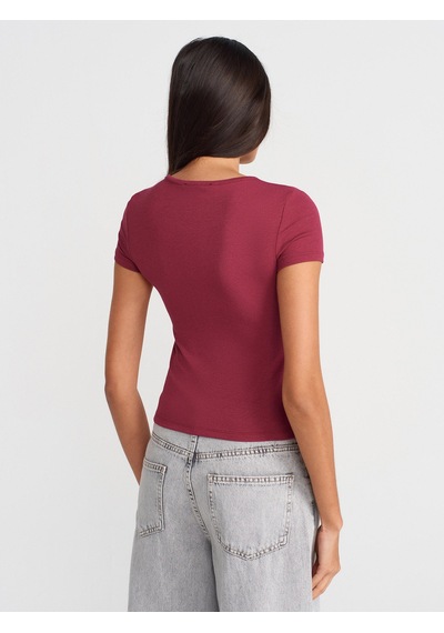 Dilvin 31838 Düğmeli Kısa Kollu Top-açık Bordo Açık Bordo