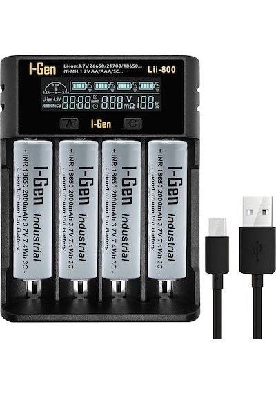 I-gen G428 4'lü 18650 Li-ıon Akıllı Pil Şarj Aleti + 4 Adet 18650 2000mah 3c 3.7v 7.4 Wh Li-ıon Pil Seti