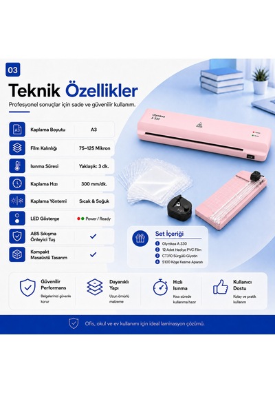 A330s A3 Laminasyon Makinesi 4in1set Ve Hediye 12 Adet Pvc Film