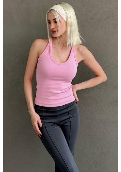 Madmext Pembe Basic Vücuda Oturan Kolsuz Kadın Atlet Mg2639 Pembe