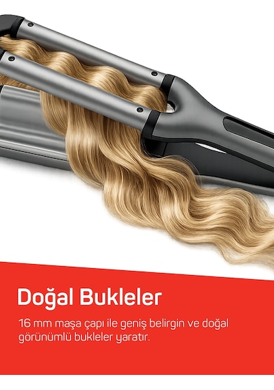 Arzum AR5079 Trendcare Seramik Saç Maşası 16 mm, 9 Kademeli Isı Ayarlı Wag Maşa, Antrasit