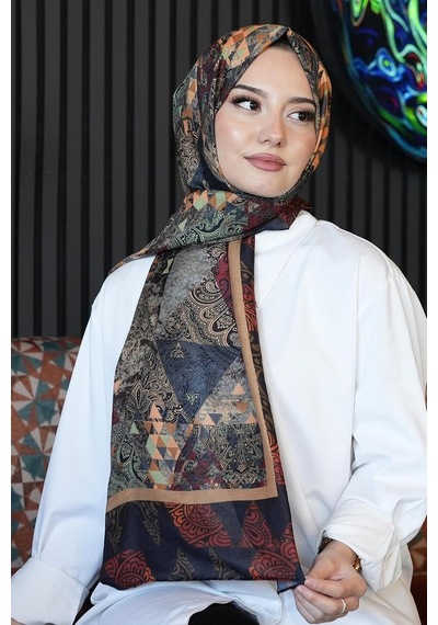 Paisley Desen Kahverengi Soft Pamuk Şal Bordo Çok Renkli