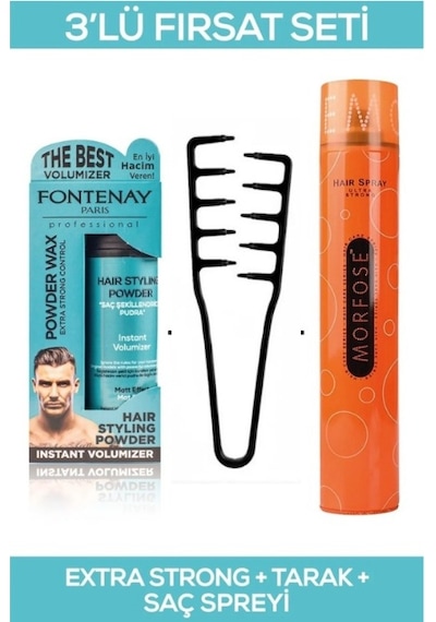 Fontenay Saç Şekillendirici Pudra Toz Wax Matt Effect + Mucizevi Şekil Tarağı + Saç Sprey 3'lü Set