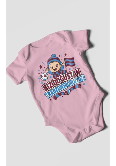 Morivokids Biz Doğuştan Trabzonsporluyum Kısa Kollu Bebek Body %100 Pamuk Koyu Pembe