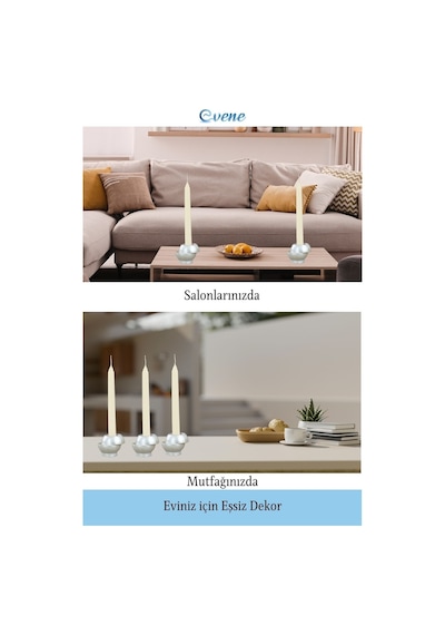 Mumluk Şamdan 3 Adet Tealight Ve İnce Mum Uyumlu Kesik Model - Gümüş