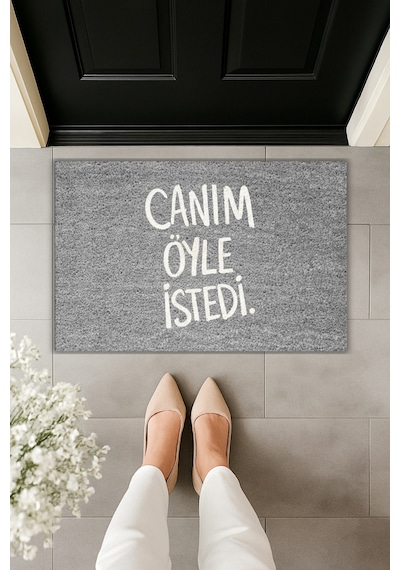 Rugmood Modern Dijital Baskı Paspas - Canım Öyle İstedi - Kapı Önü Paspası Gri