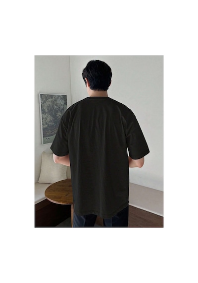 Tarz Cool Erkek Bisiklet Yaka %100 Pamuk T-shirt Siyah