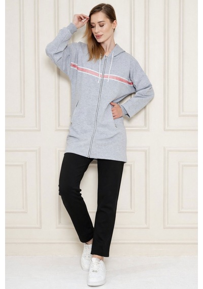 Trendhill Kadın Gri Melanj Cepli Boydan Fermuarlı Kapüşonlu İki İplik Tunik Eşofman Takım Gmj5556 Trendhill Kadın Gri Melanj Cepli Boydan Fermuarlı Kapüşonlu İki İplik Tunik Eşofman Takım Gmj5556