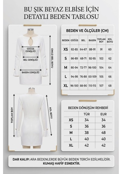 CEMO Göğüs Pencere Ve Gold Düğme Detaylı Uzun Kollu Mini Elbise Ekru