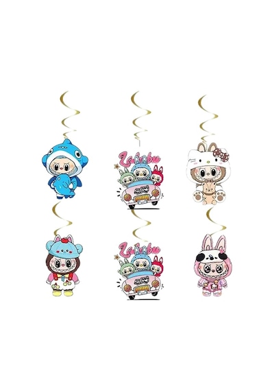Tavan Sarkıt Süsü Labubu 6 Lı Paket Helezon Assmal Çok Renkli