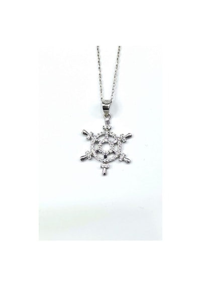 Omar Silver Kadın Gemici Dümeni Model Zirkon Taşlı Gümüş Kolye (513866634)