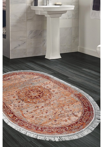 Eko Trend Djt Halı Yıkanabilir Kaymaz Taban P1356 Oval Vintage Kırmızı