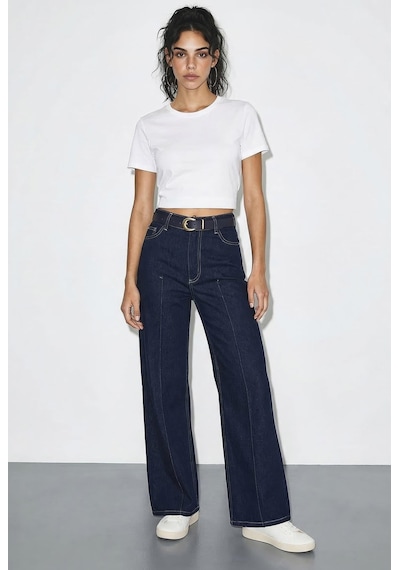 Shade Kadın Kemerli Likralı Geniş Paça Denim Pantolon 3289 60286059 - Lacivert