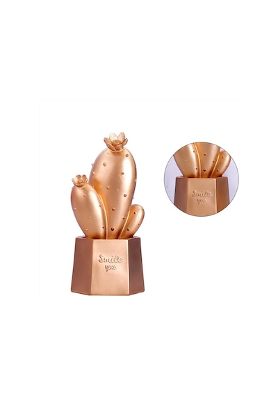 River World Led Işıklı Sevimli Kaktüs Dekoratif Masa Lambası Mini Biblo Gece Lambası Gold