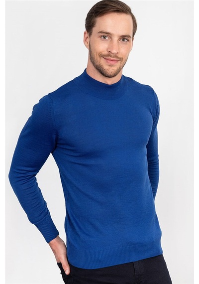 Tudors Slim Fit Dar Kesim Yarım Balıkçı Yaka Düz Erkek Kazak-19757 Saks