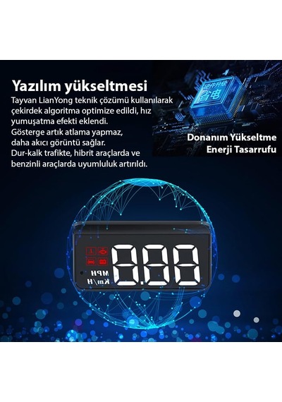 Ally M3 Hud Obd2 Head-up Display Dijital Hız Göstergesi E-obd Ve Gps Destekli Obd Arayüzlü - Alarmlı Ön Cam Ekran