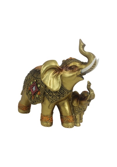 Lüks Nakış İşlemeli Anne Ve Yavru Fil Heykeli Feng Shui Şans Getiren Dekoratif Masaüstü Biblo 17 Cm. 08787364