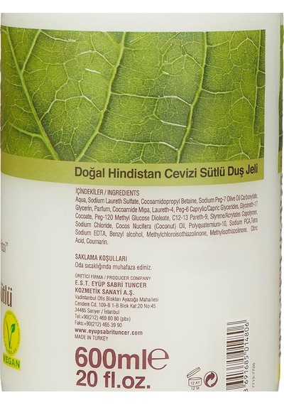 Eyüp Sabri Tuncer Doğal Hindistan Cevizi Sütlü Duş Jeli 600 Ml Diğer
