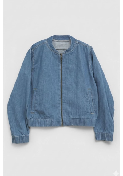 Kadın Açık Mavi Bomber Denim Ceket Açık Mavi