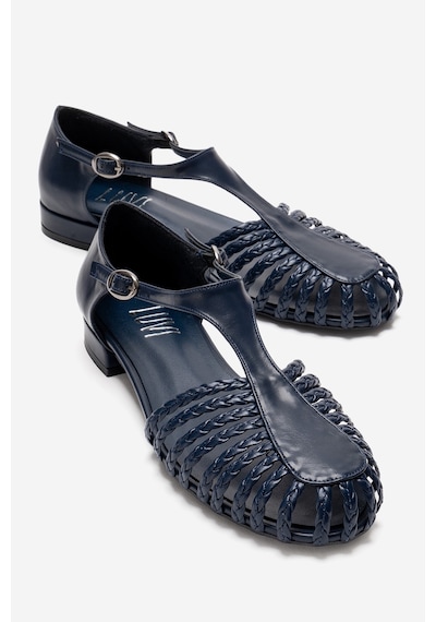 Luvishoes Onos Lacivert Örgü Detaylı Kadın Sandalet Lacivert