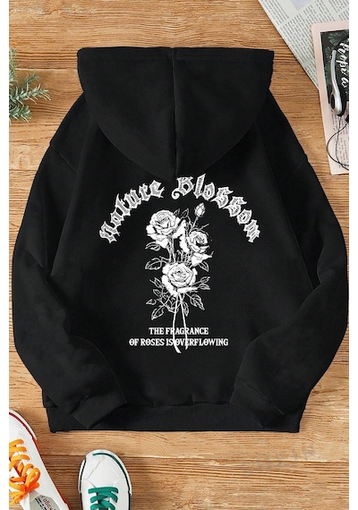 Uyguntarz Nature Blossom Baskılı Unisex Oversize Sweatshirt siyah