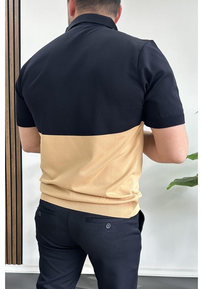 Erkek Renk Bloklu Polo Yaka Yarım Fermuarlı Tişört Lacivert Edw234 Lacivert