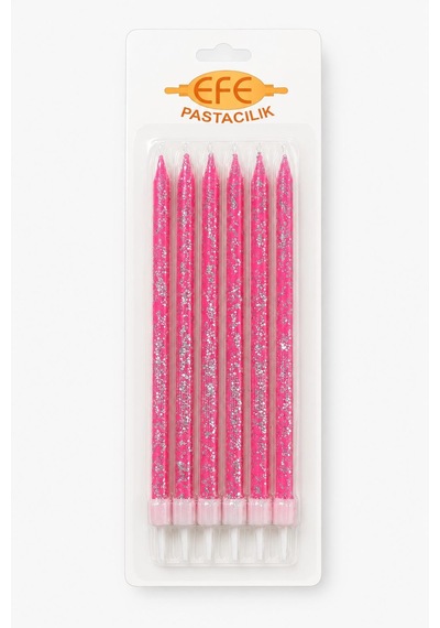 Pembe Gümüş Simli Uzun Pasta Mumu 17 Cm Karışık