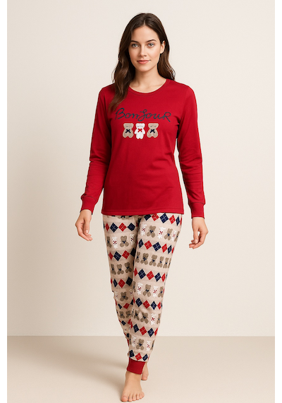 Mutlu City Kadın Yumuşak Doku Termal Pijama Takımı 42050 Kırmızı