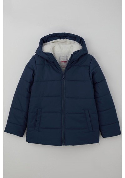 Kabancı Kız Çocuk Mont İç Kısmı Peluş Kapüşonlu Fermuarlı 6-9 Yaş , İndigo