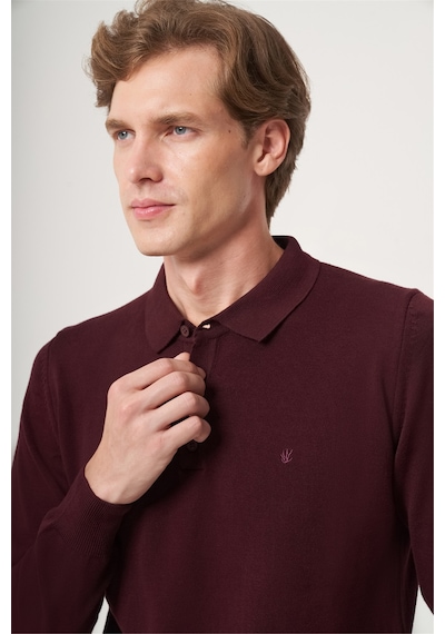 İmza Bordo Polo Yaka Uzun Kol Örme Comfort Fit Pamuklu Kazak 1012265007