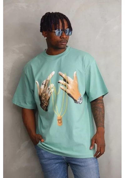 Zenna Tarz Unisex Baskılı Oversize T-shirt - Mint Yeşili