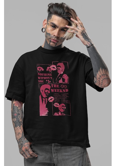 The Weeknd Rapper Şarkıcı Ön Baskılı Unisex Oversize Tişört Siyah