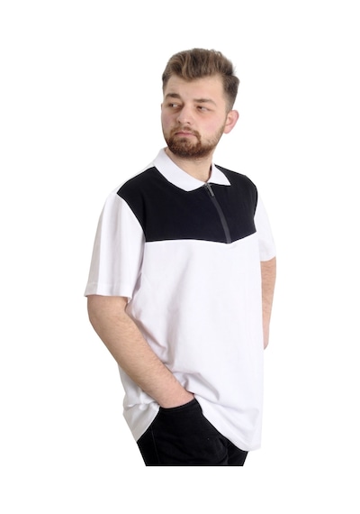 Mode Xl Büyük Beden Erkek T-Shirt Polo Fragmented 23325 Beyaz 001