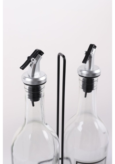 2'li 750 Ml Zeytinyağı Sıvıyağ Şişesi Cam Yağdanlık Siyah Stantlı Akıtıcılı Yağlık 750ml Diğer
