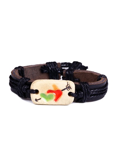 Tblk01326 Saf Aşk Kalp Ve Ok Deri Unisex Bileklik 1301-1350 Çok Renkli
